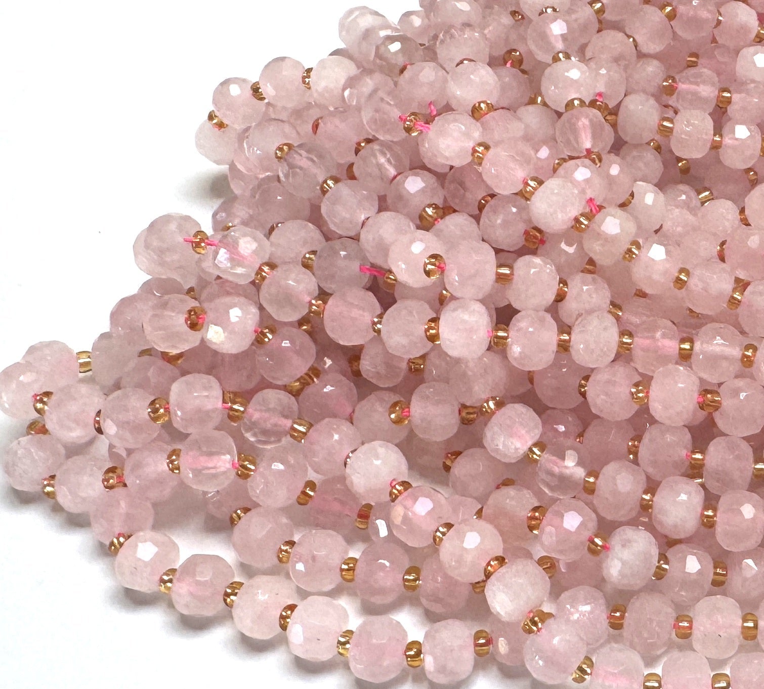 Madagascar Rose Quartz 6x8mm micro faceted rondelle beads 38cm strand - Oz Beads