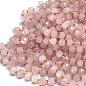 Madagascar Rose Quartz 6x8mm micro faceted rondelle beads 38cm strand - Oz Beads