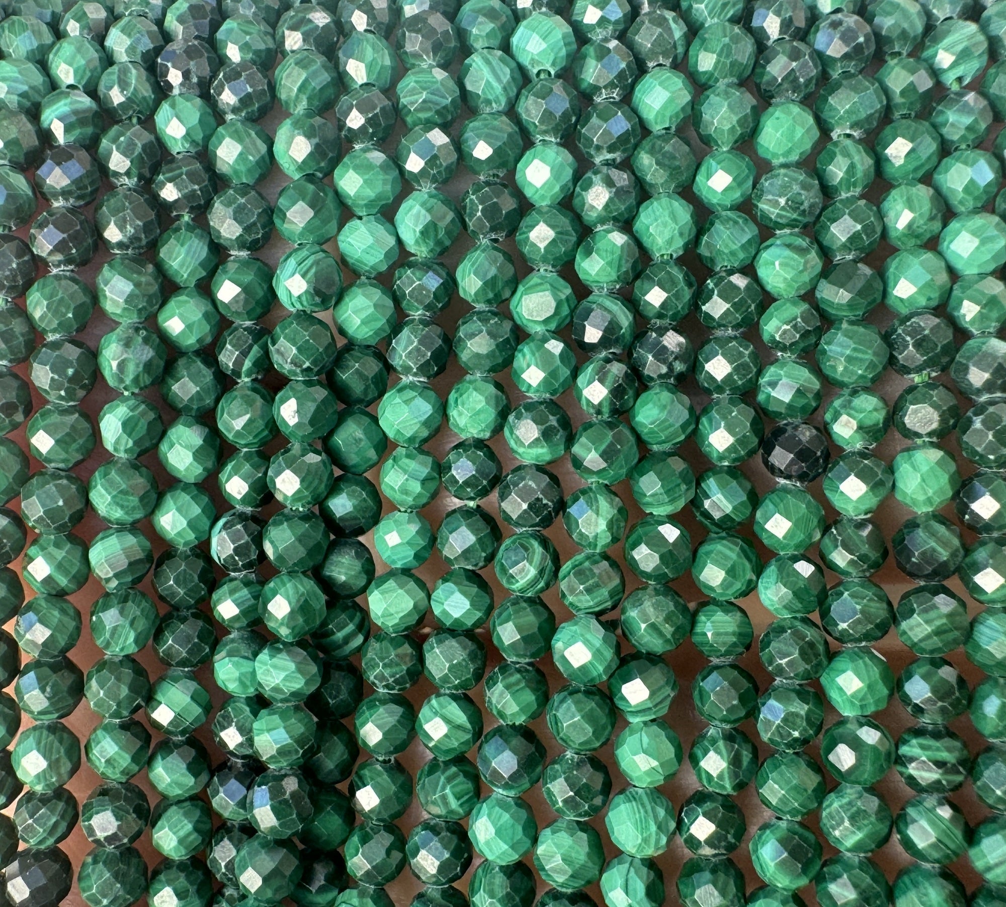 Malachite 3mm faceted round natural gemstone beads 15.5" strand - Oz Beads 