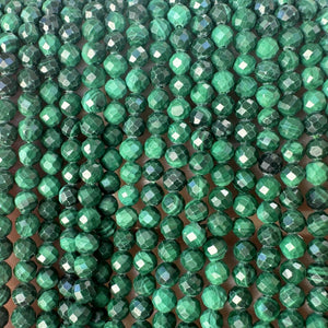 Malachite 3mm faceted round natural gemstone beads 15.5" strand - Oz Beads 