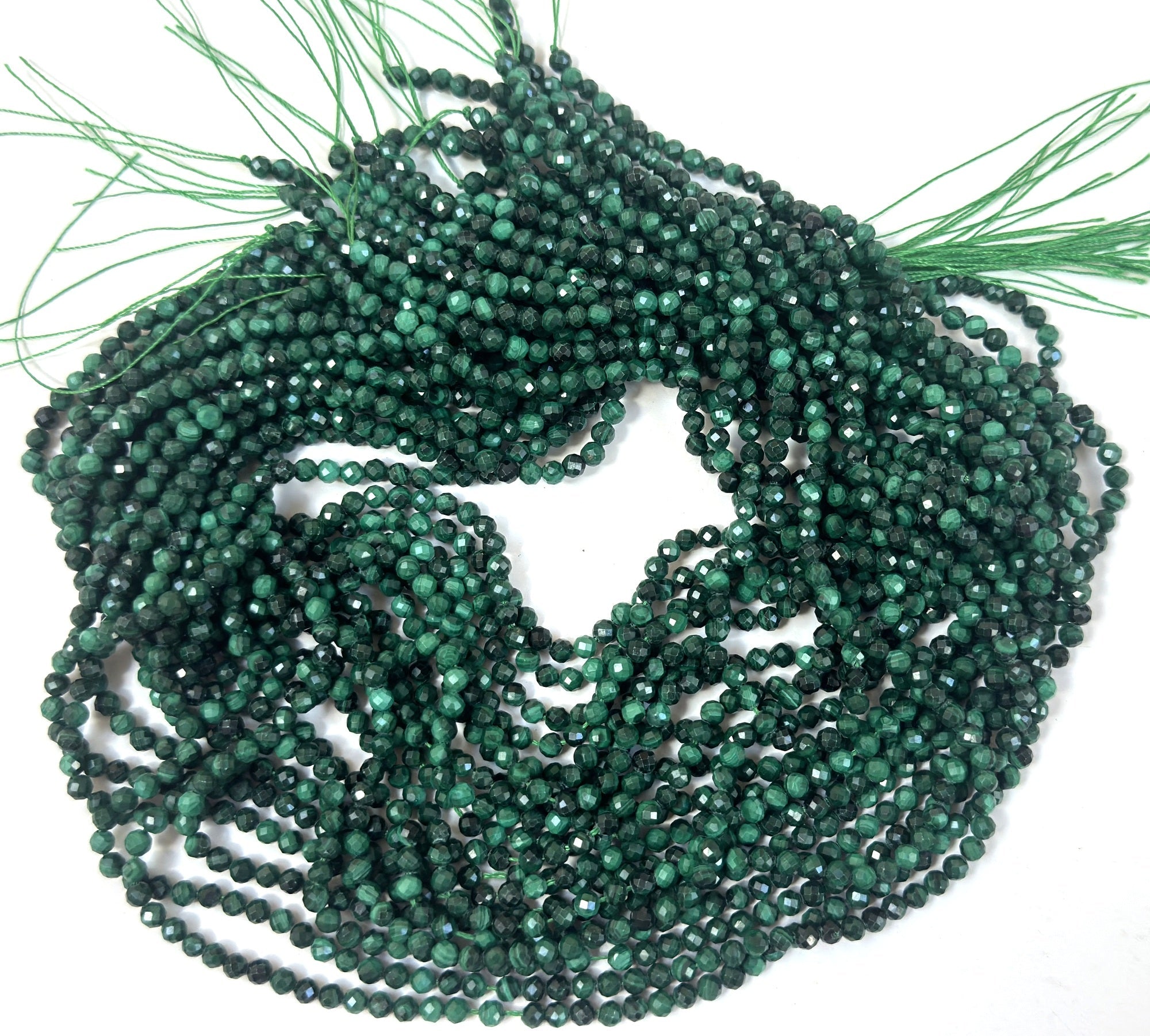 Malachite 3mm faceted round natural gemstone beads 15.5" strand - Oz Beads 