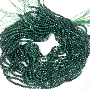 Malachite 3mm faceted round natural gemstone beads 15.5" strand - Oz Beads 