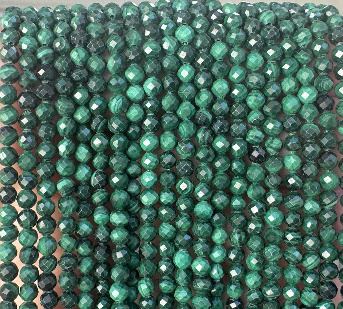 Malachite 3mm faceted round natural gemstone beads 15.5" strand - Oz Beads 