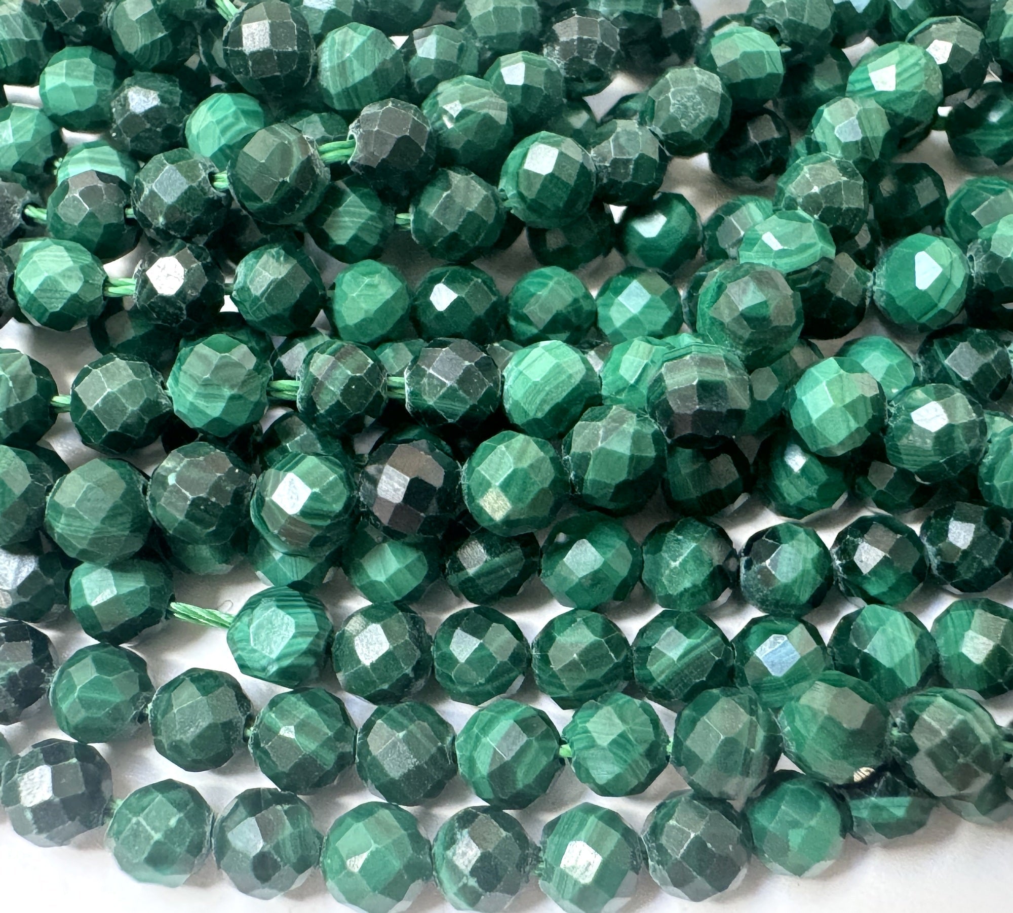 Malachite 3mm faceted round natural gemstone beads 15.5" strand - Oz Beads 