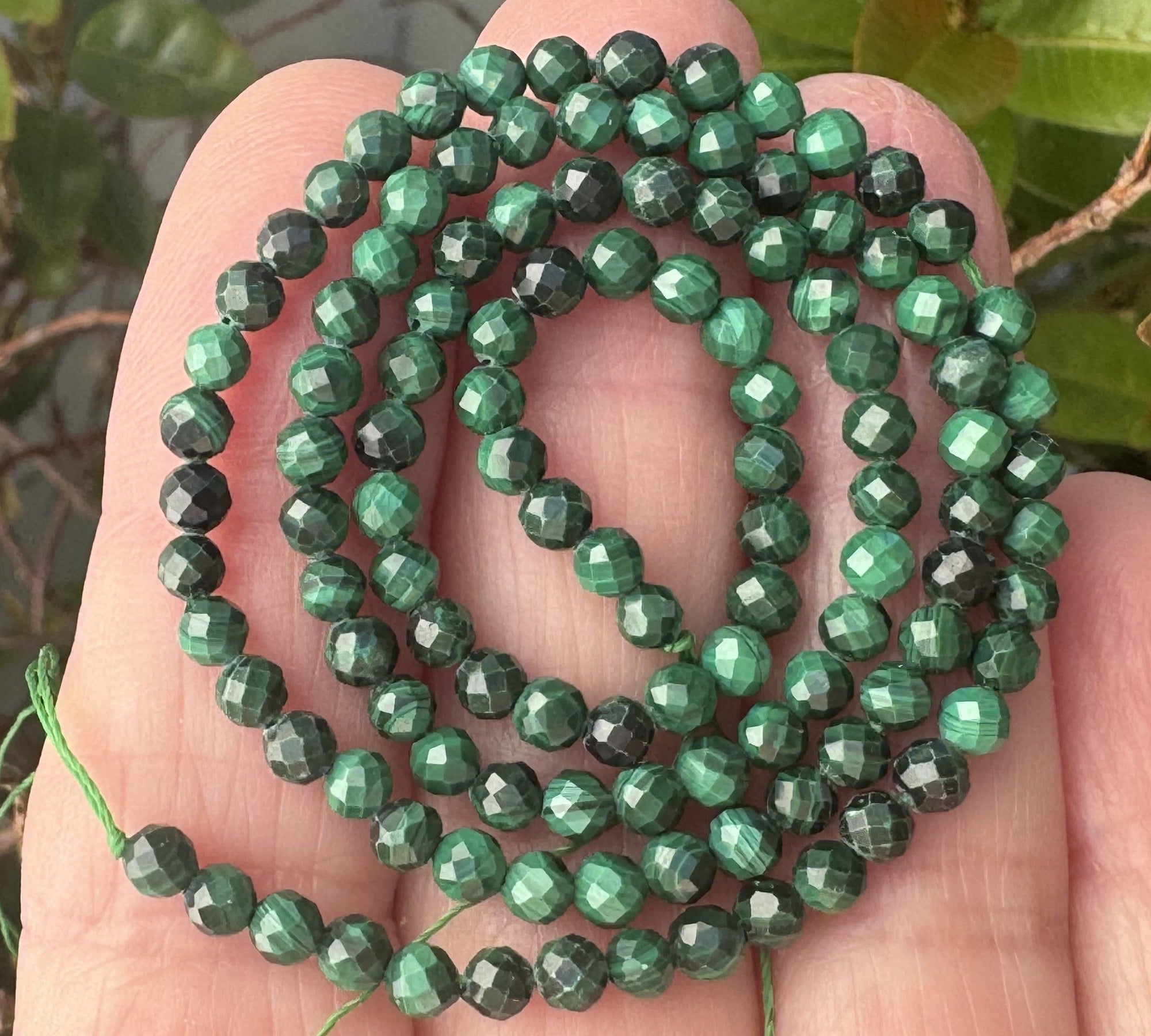 Malachite 3mm faceted round natural gemstone beads 15.5" strand - Oz Beads 