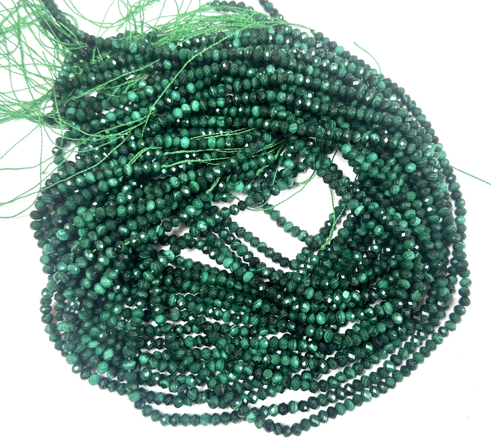 Malachite 3x4mm faceted rondelle natural gemstone beads 15" strand - Oz Beads 