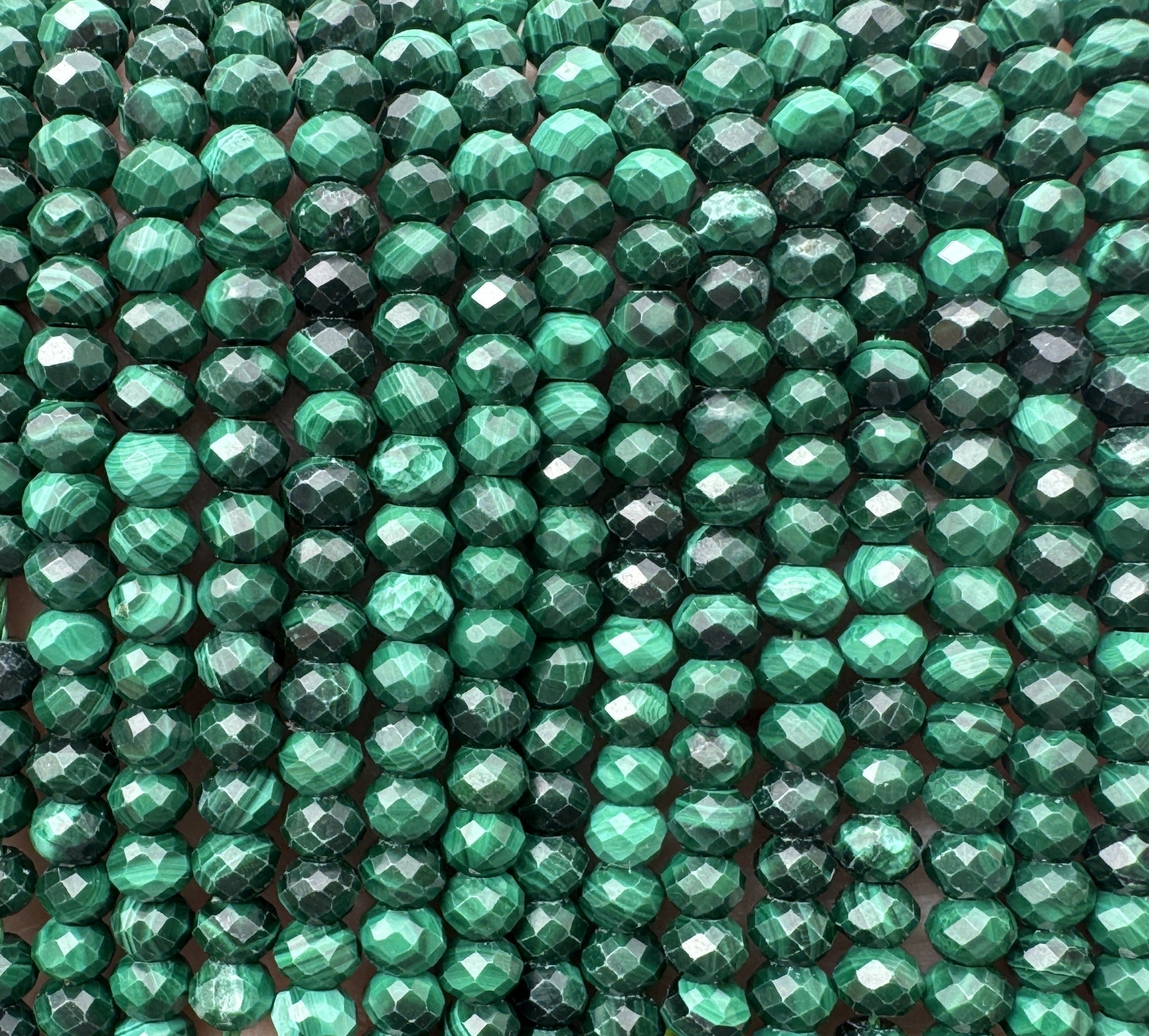 Malachite 3x4mm faceted rondelle natural gemstone beads 15" strand - Oz Beads 