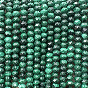 Malachite 3x4mm faceted rondelle natural gemstone beads 15" strand - Oz Beads 