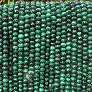 Malachite 3x4mm faceted rondelle natural gemstone beads 15" strand - Oz Beads 