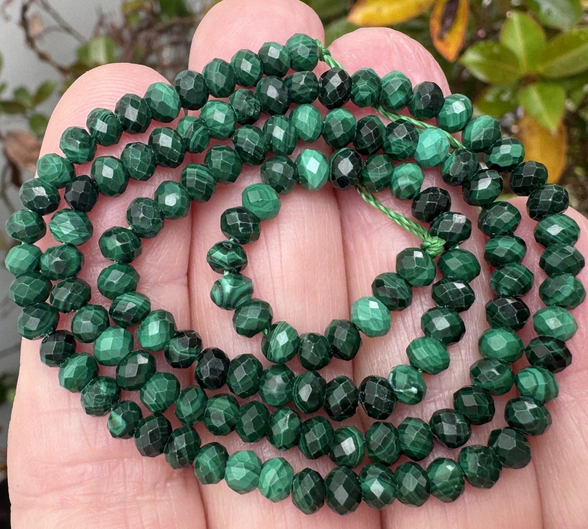Malachite 3x4mm faceted rondelle natural gemstone beads 15" strand - Oz Beads 