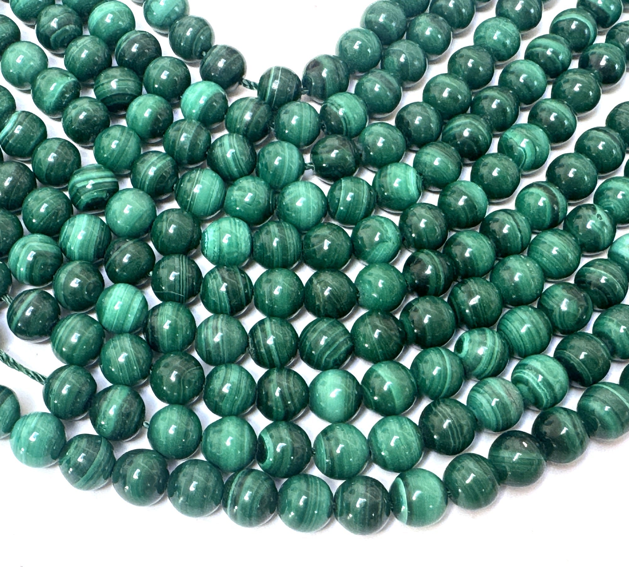 Malachite 6mm round natural gemstone beads 16" strand - Oz Beads 