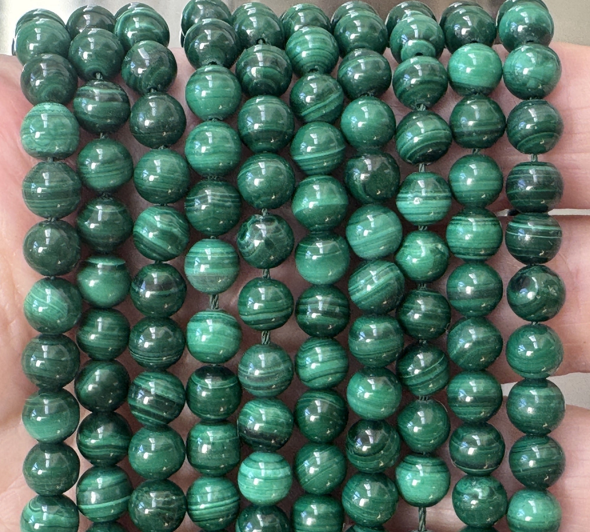 Malachite 6mm round natural gemstone beads 16" strand - Oz Beads 