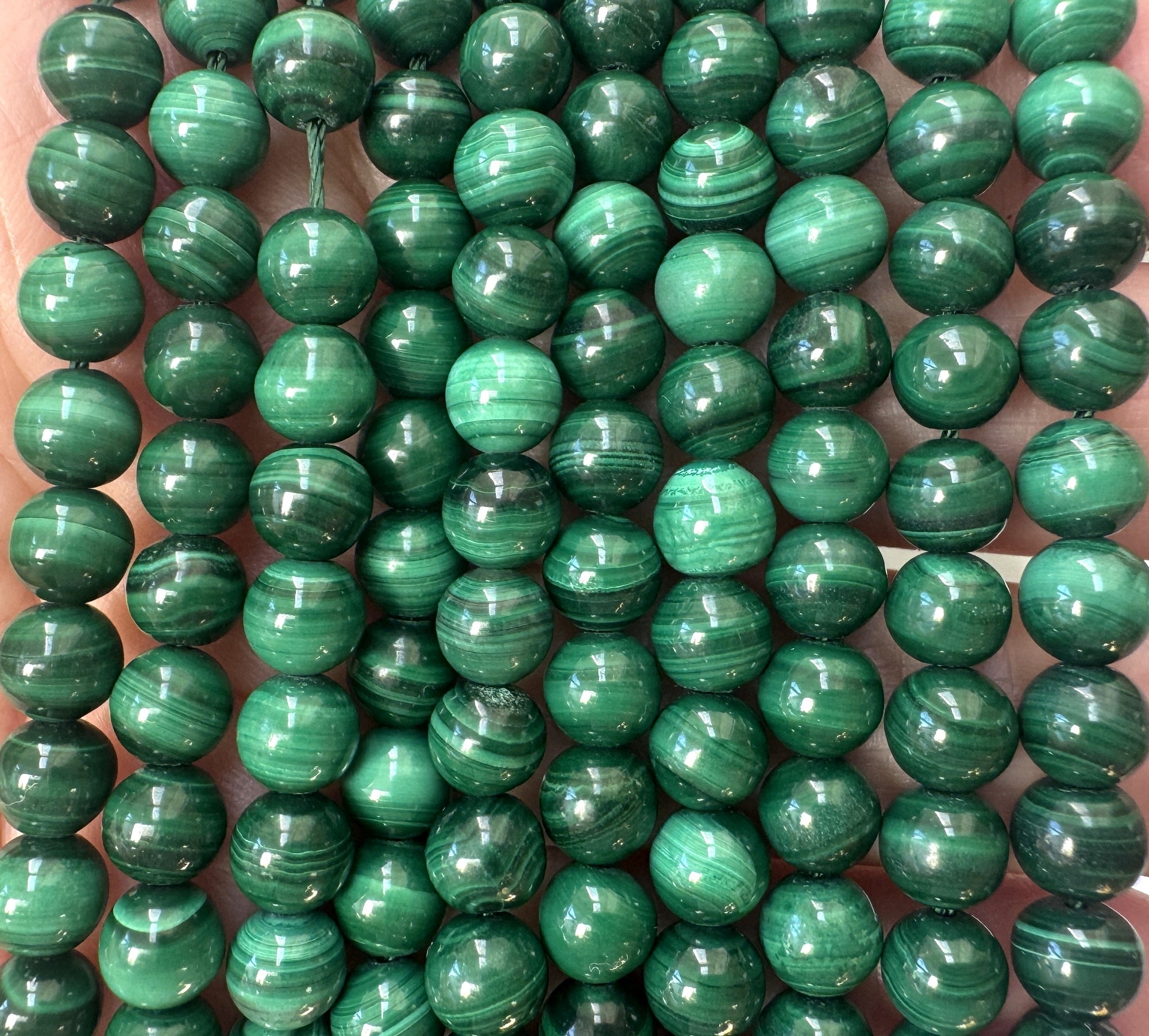 Malachite 6mm round natural gemstone beads 16" strand - Oz Beads 