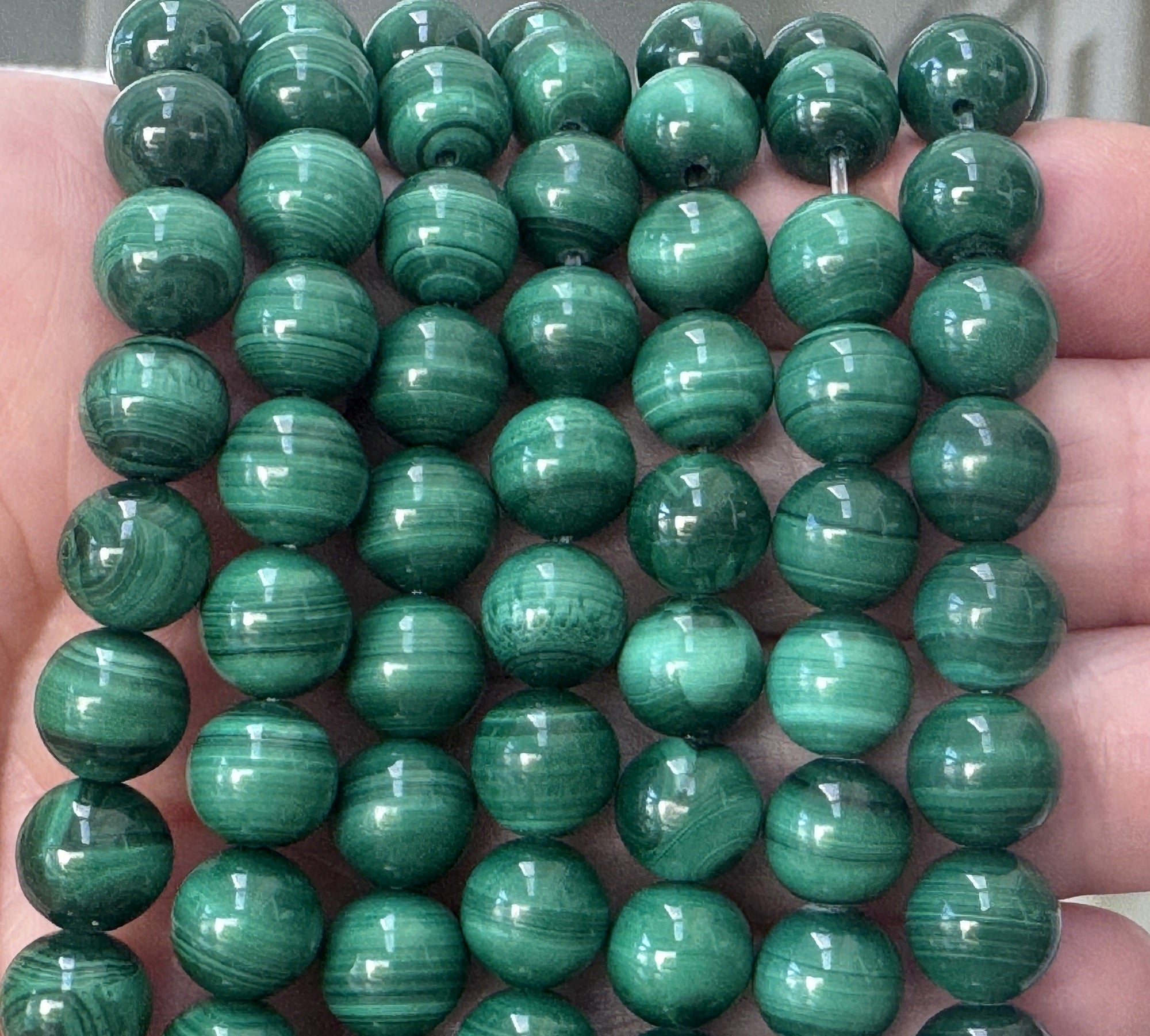 Malachite 8mm round natural gemstone beads 15" strand - Oz Beads 