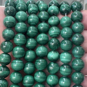 Malachite 8mm round natural gemstone beads 15" strand - Oz Beads 