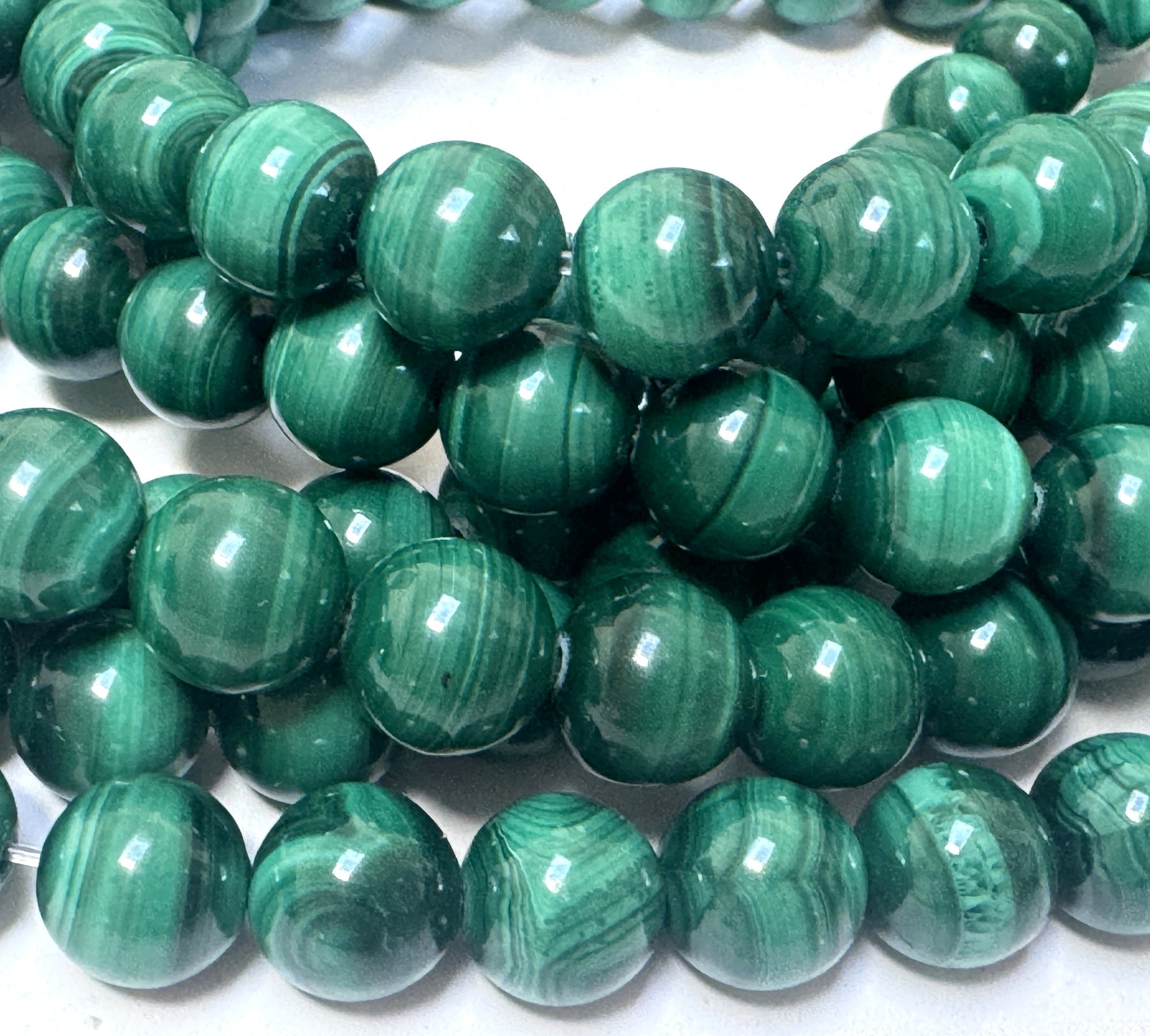 Malachite 8mm round natural gemstone beads 15" strand - Oz Beads 