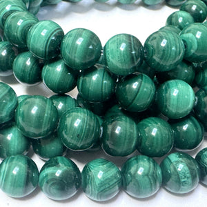 Malachite 8mm round natural gemstone beads 15" strand - Oz Beads 