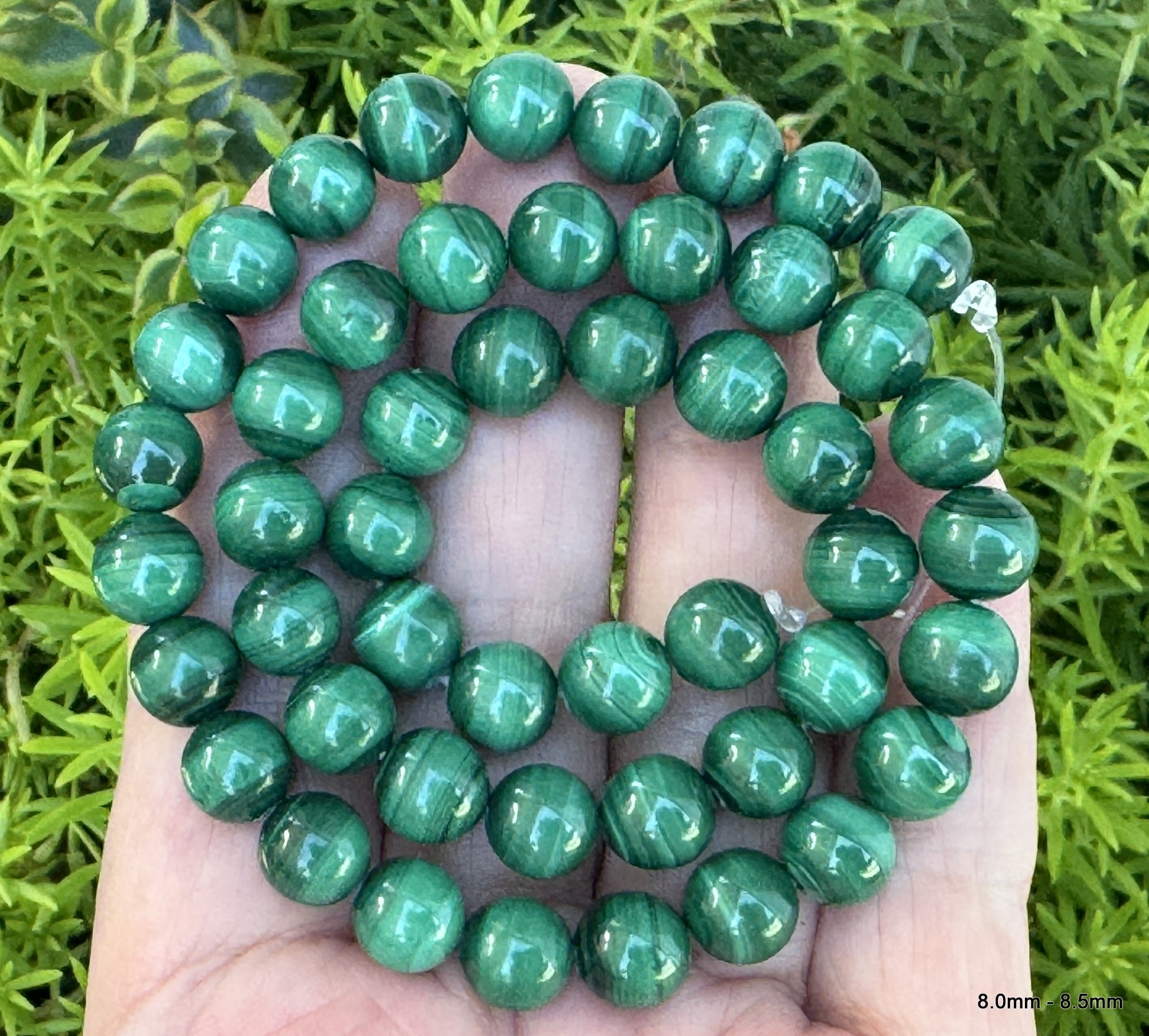Malachite 8mm round natural gemstone beads 15" strand - Oz Beads 