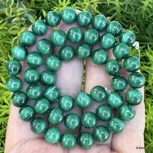Malachite 8mm round natural gemstone beads 15" strand - Oz Beads 