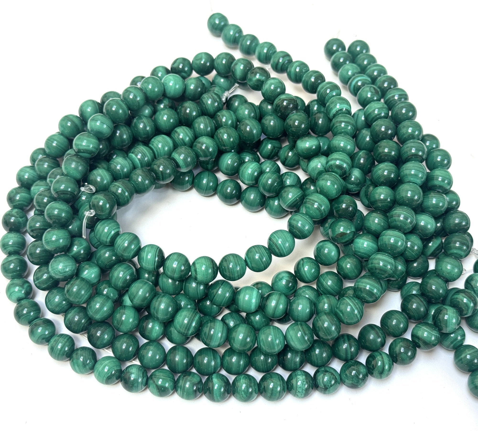 Malachite 8mm round natural gemstone beads 15" strand - Oz Beads 