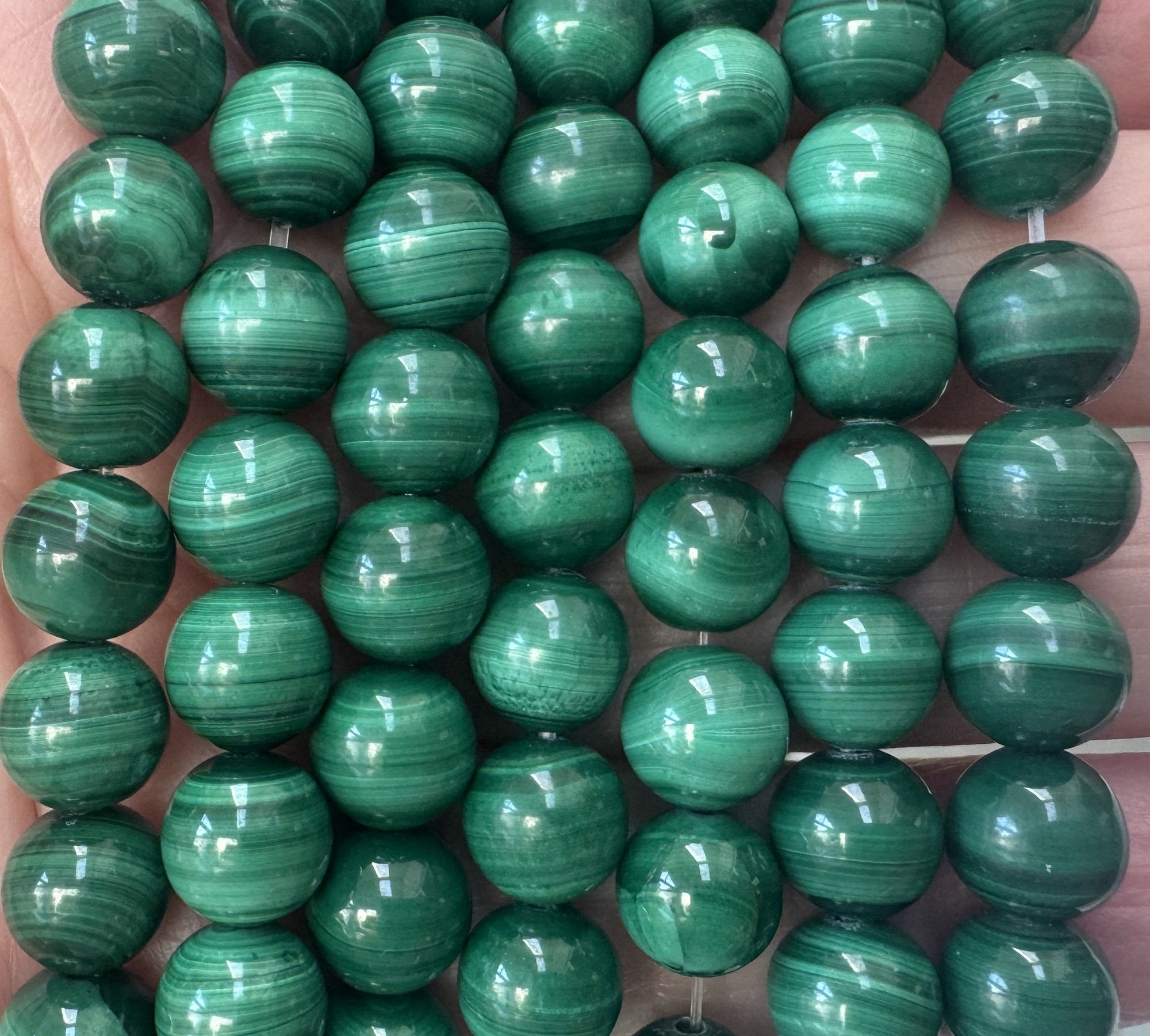 Malachite 8mm round natural gemstone beads 15" strand - Oz Beads 