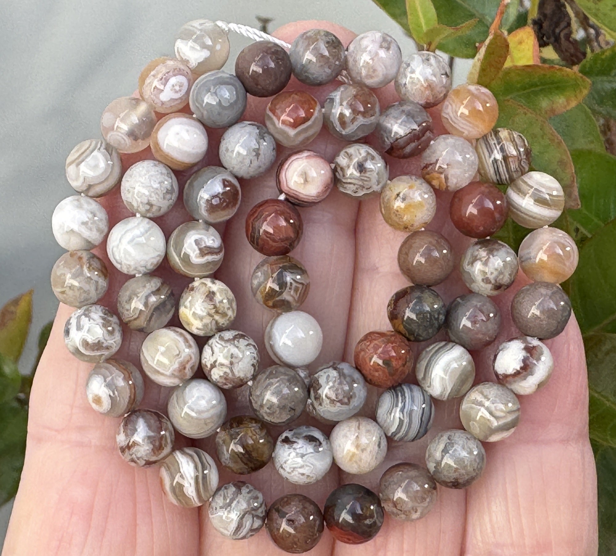 Mexican Laguna Lace Agate 6mm round natural gemstone beads 15.5" strand - Oz Beads 