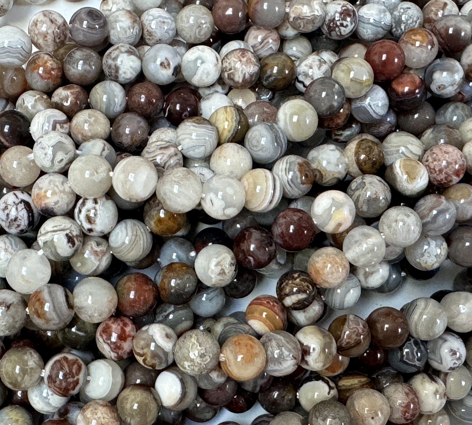 Mexican Laguna Lace Agate 6mm round natural gemstone beads 15.5" strand - Oz Beads 