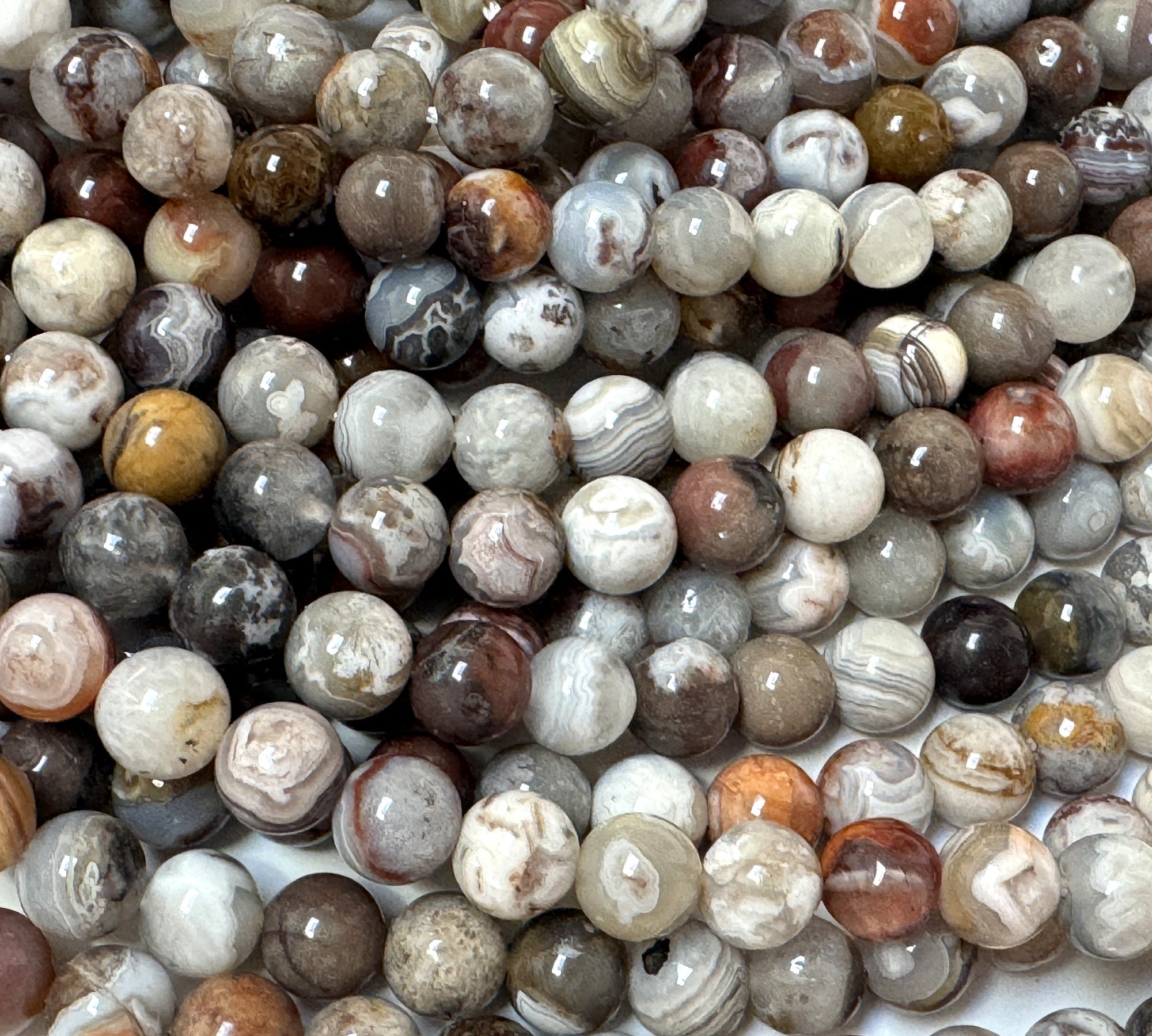 Mexican Laguna Lace Agate 6mm round natural gemstone beads 15.5" strand - Oz Beads 