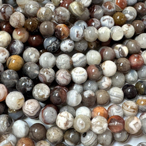 Mexican Laguna Lace Agate 6mm round natural gemstone beads 15.5" strand - Oz Beads 