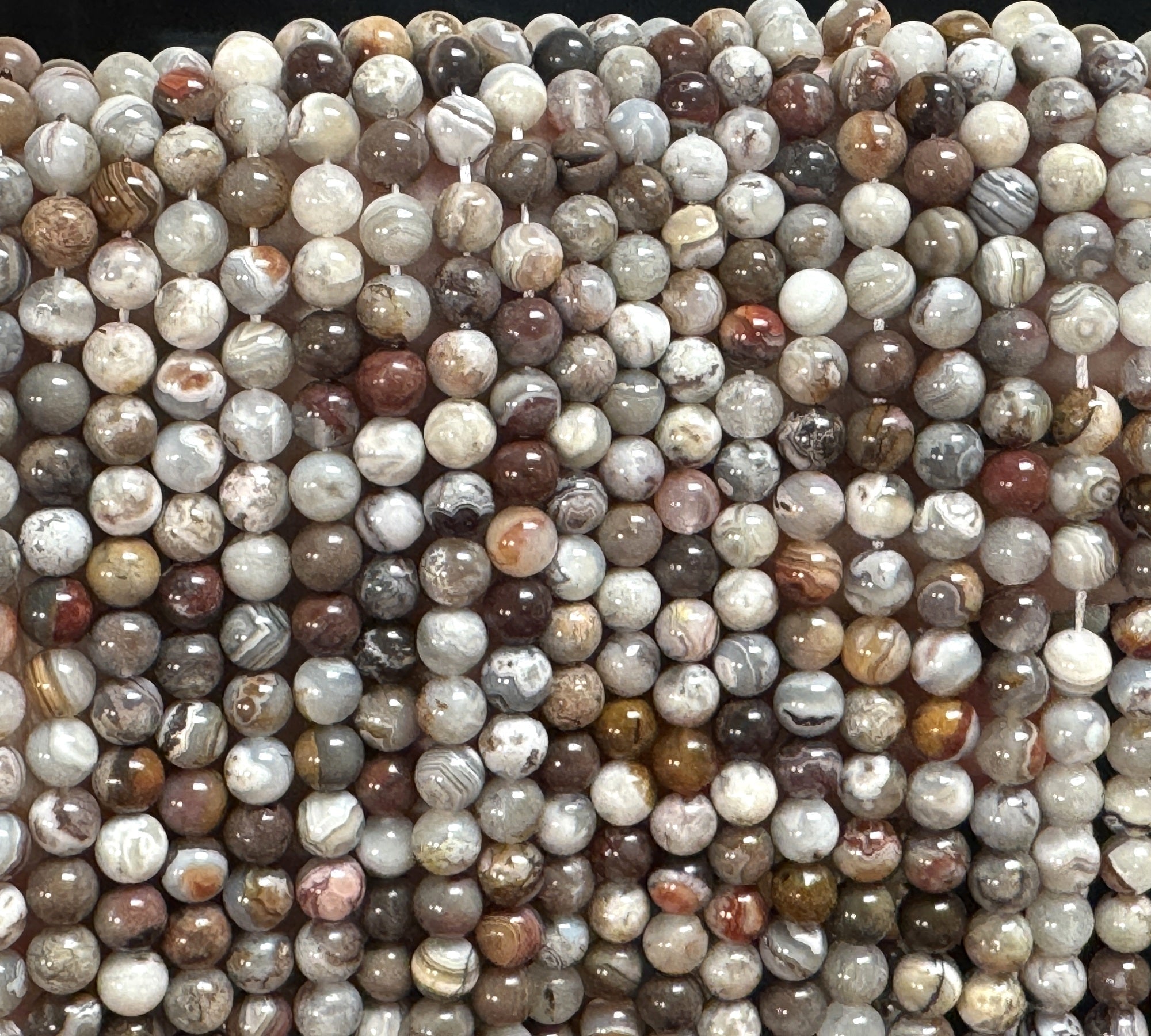 Mexican Laguna Lace Agate 6mm round natural gemstone beads 15.5" strand - Oz Beads 