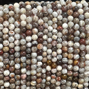 Mexican Laguna Lace Agate 6mm round natural gemstone beads 15.5" strand - Oz Beads 