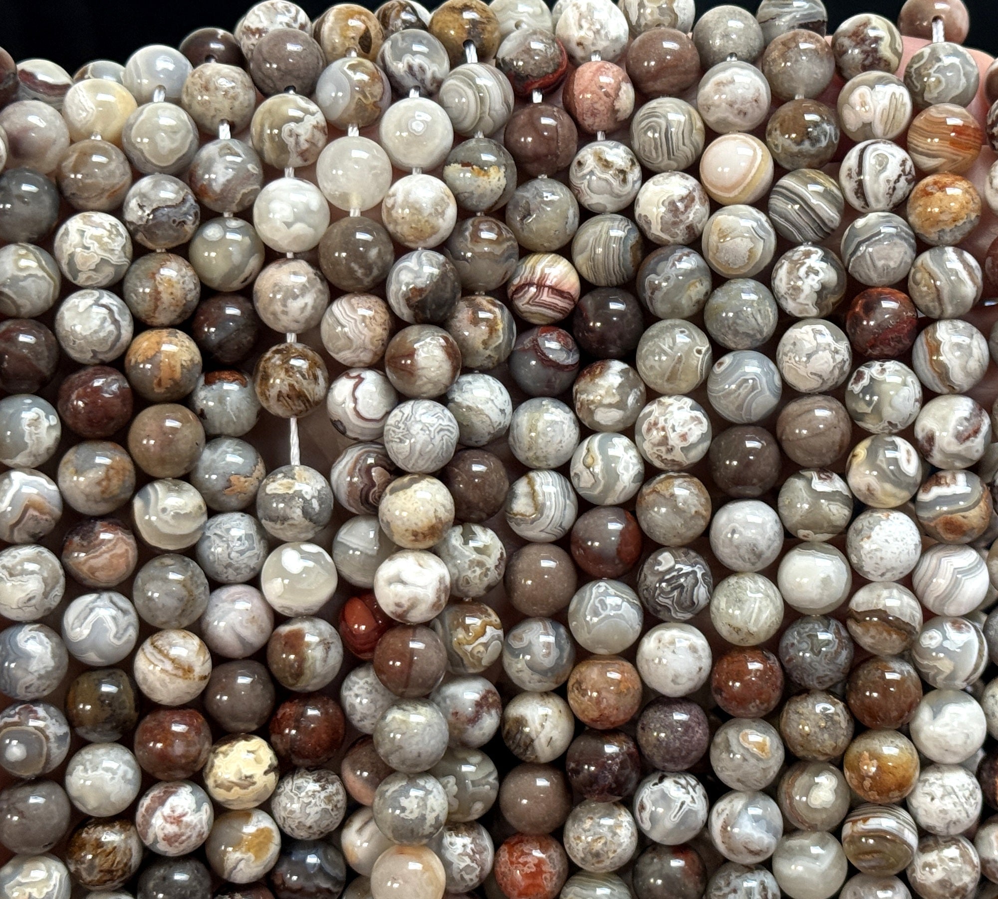 Mexican Laguna Lace Agate 8mm round natural gemstone beads 15.5" strand - Oz Beads 
