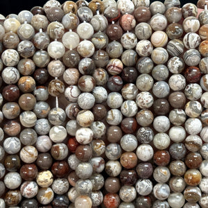 Mexican Laguna Lace Agate 8mm round natural gemstone beads 15.5" strand - Oz Beads 