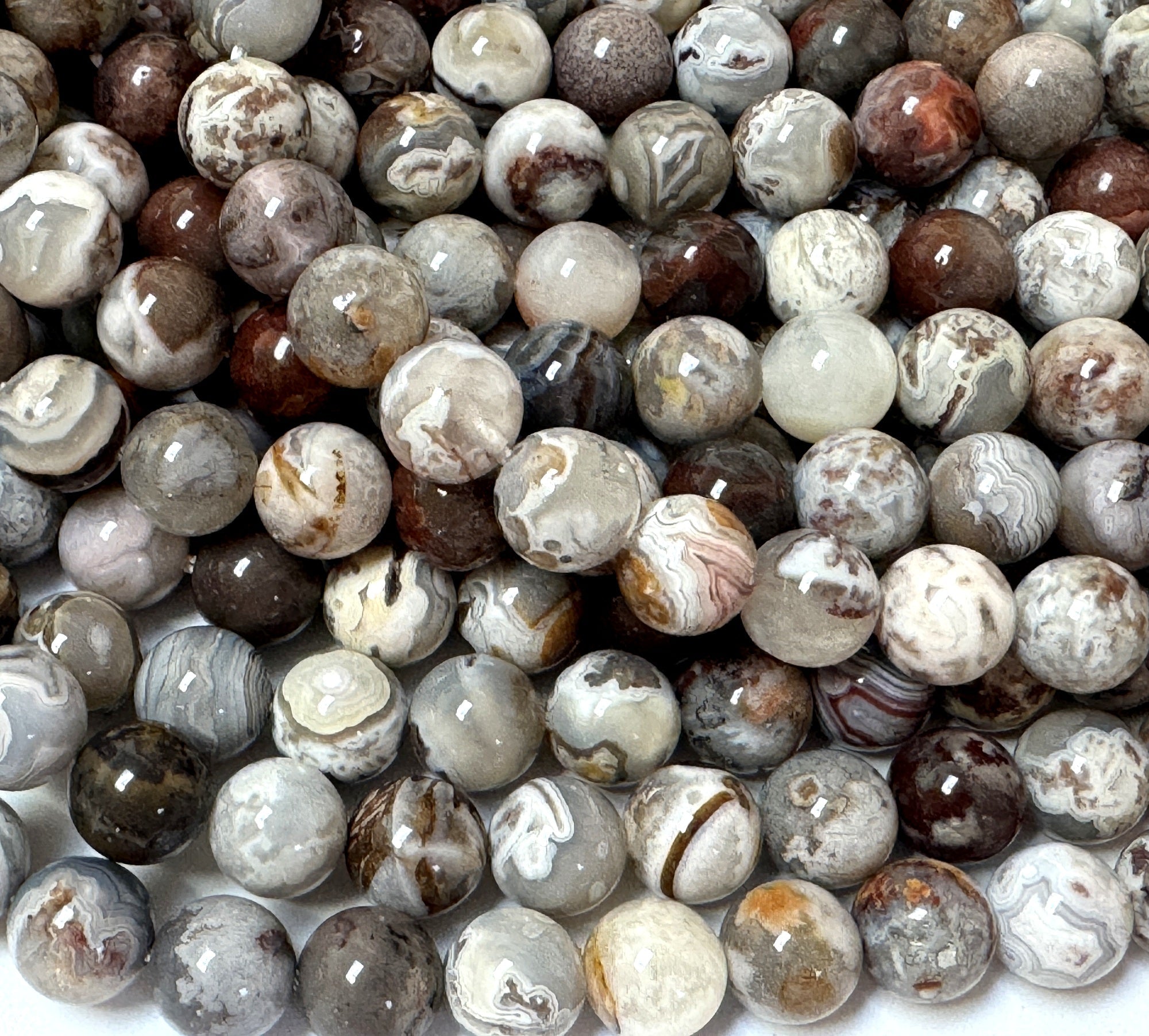 Mexican Laguna Lace Agate 8mm round natural gemstone beads 15.5" strand - Oz Beads 