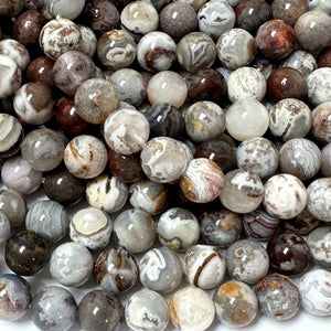 Mexican Laguna Lace Agate 8mm round natural gemstone beads 15.5" strand - Oz Beads 