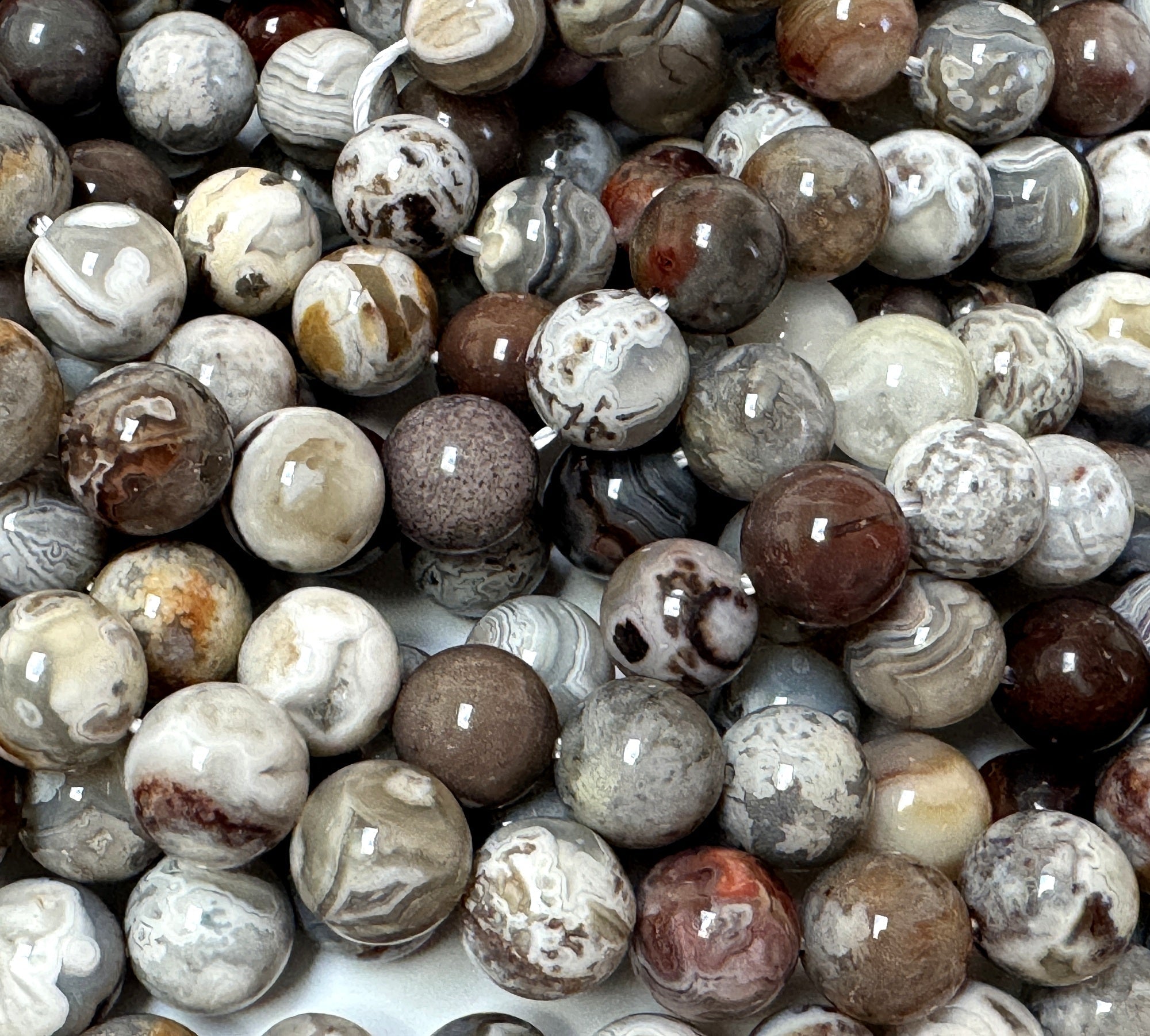 Mexican Laguna Lace Agate 8mm round natural gemstone beads 15.5" strand - Oz Beads 