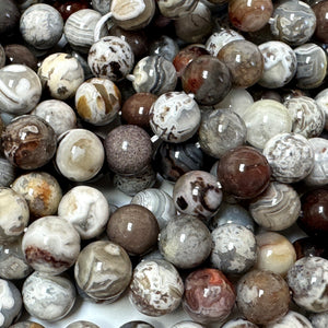 Mexican Laguna Lace Agate 8mm round natural gemstone beads 15.5" strand - Oz Beads 