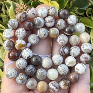 Mexican Laguna Lace Agate 8mm round natural gemstone beads 15.5" strand - Oz Beads 