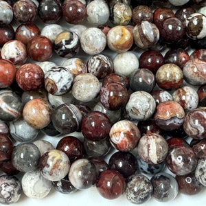 Mexican Red Laguna Lace Agate 8mm round natural gemstone beads 15" strand - Oz Beads 