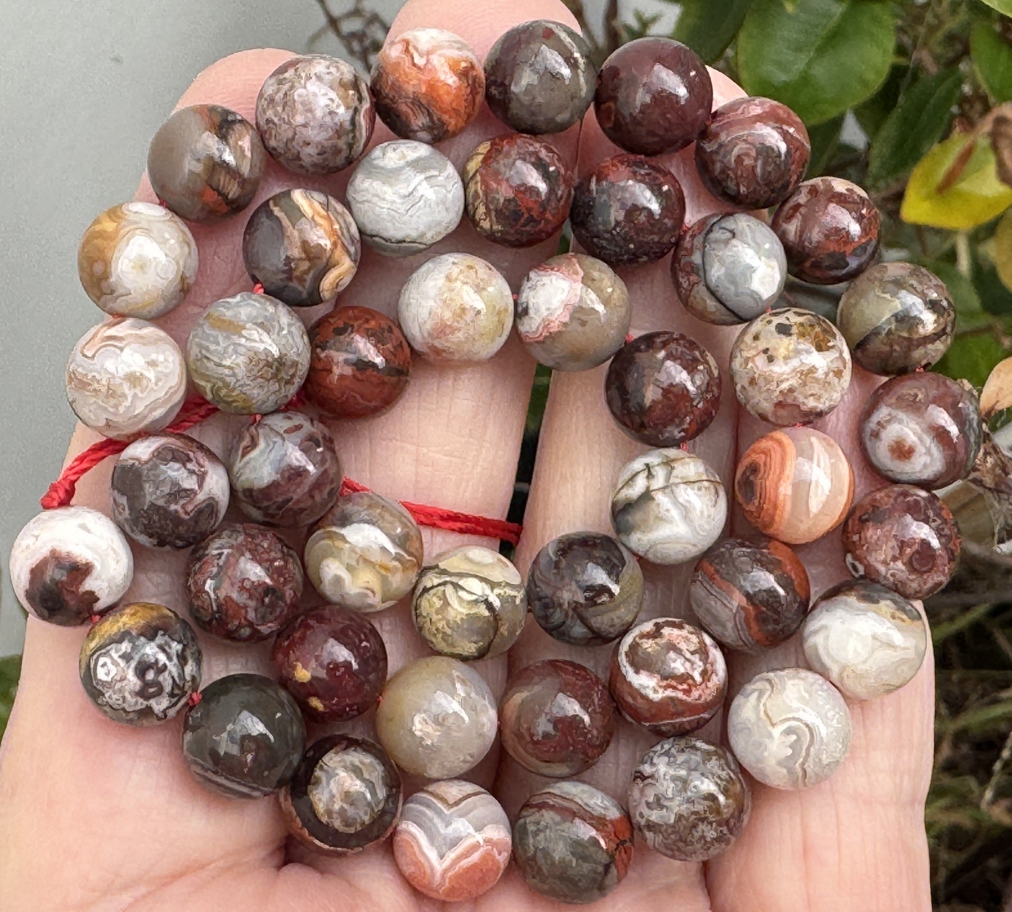 Mexican Red Laguna Lace Agate 8mm round natural gemstone beads 15" strand - Oz Beads 