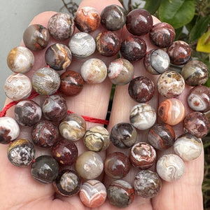 Mexican Red Laguna Lace Agate 8mm round natural gemstone beads 15" strand - Oz Beads 
