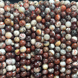 Mexican Red Laguna Lace Agate 8mm round natural gemstone beads 15" strand - Oz Beads 