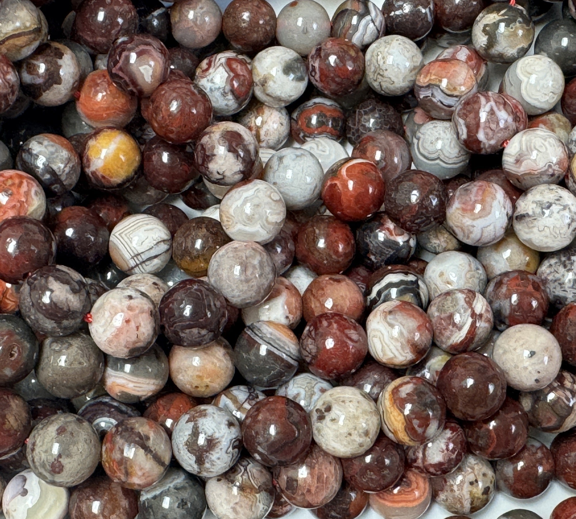 Mexican Red Laguna Lace Agate 8mm round natural gemstone beads 15" strand - Oz Beads 