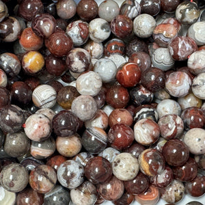 Mexican Red Laguna Lace Agate 8mm round natural gemstone beads 15" strand - Oz Beads 