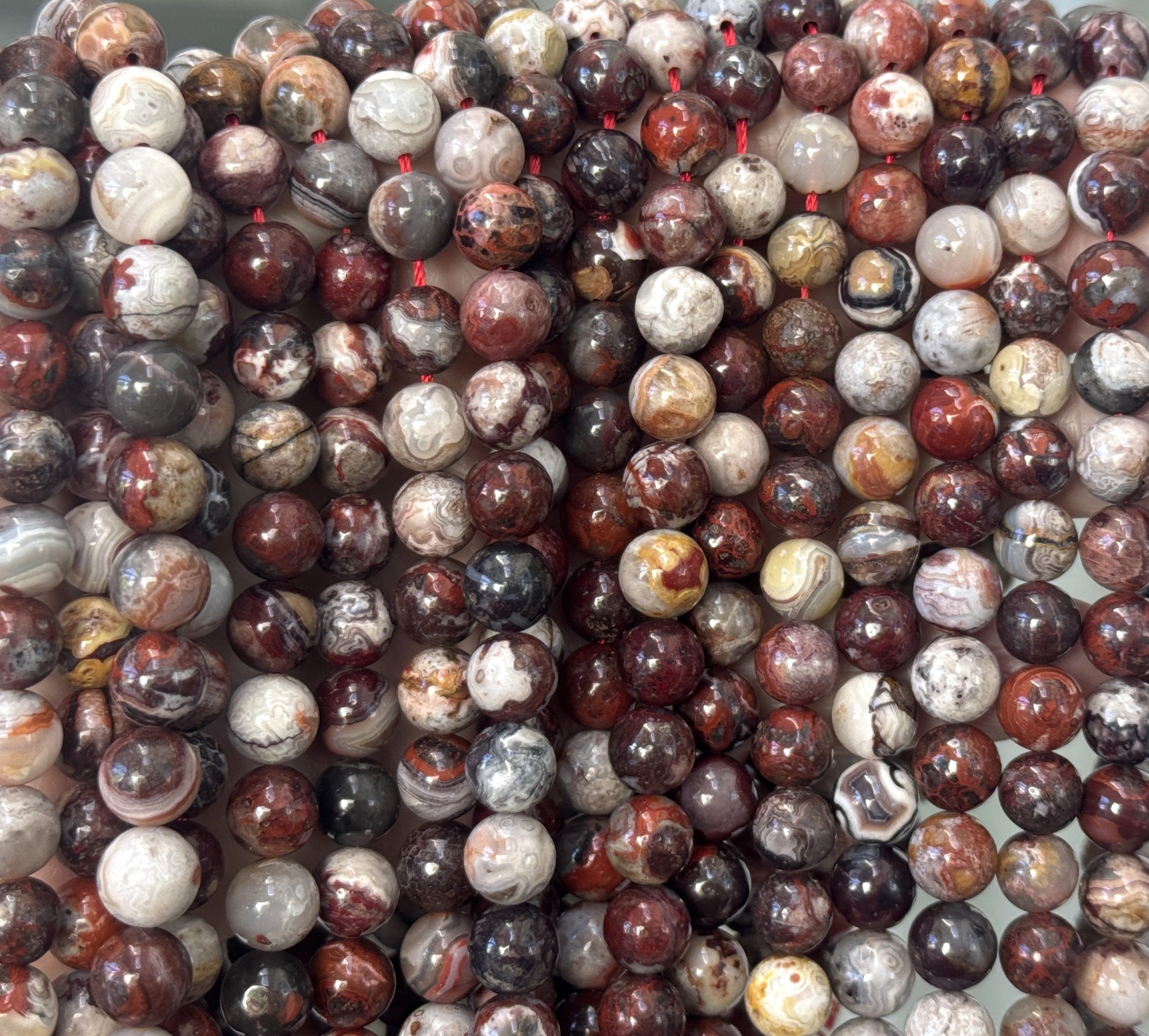Mexican Red Laguna Lace Agate 8mm round natural gemstone beads 15" strand - Oz Beads 