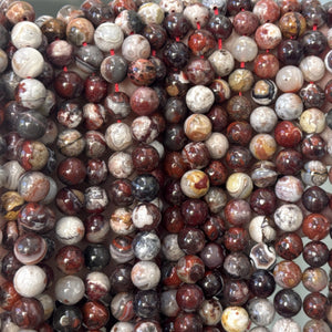 Mexican Red Laguna Lace Agate 8mm round natural gemstone beads 15" strand - Oz Beads 