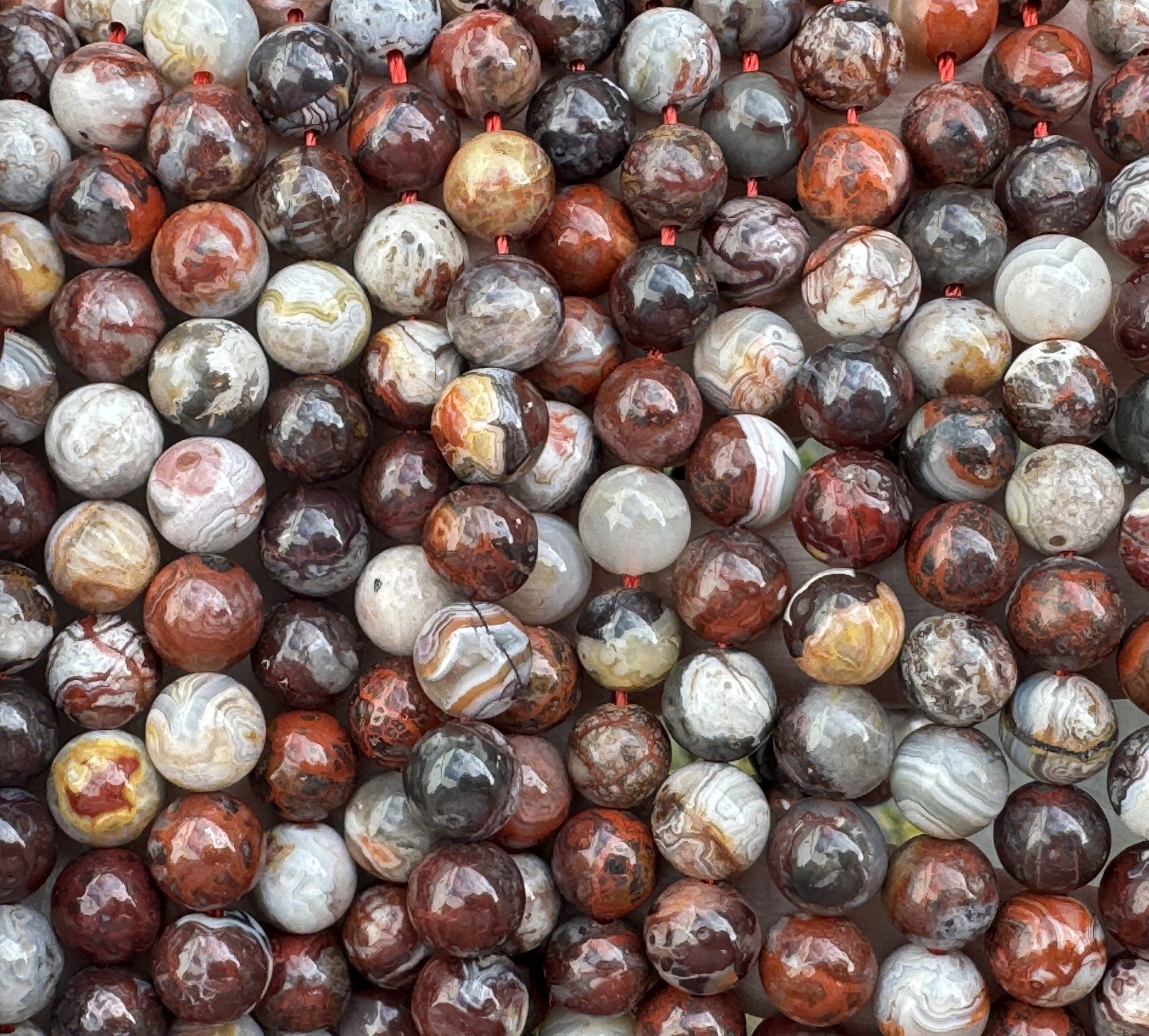 Mexican Red Laguna Lace Agate 8mm round natural gemstone beads 15" strand - Oz Beads 