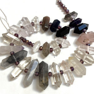 Mixed Gemstone Points, 25 double terminated center drilled natural crystal beads, 38cm strand - Oz Beads 