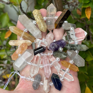 Mixed Gemstone Points, 25 double terminated center drilled natural crystal beads, 39cm strand - Oz Beads 