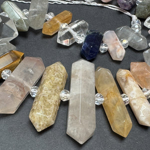 Mixed Gemstone Points, 25 double terminated center drilled natural crystal beads, 39cm strand - Oz Beads 